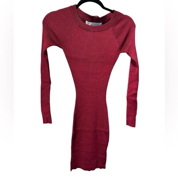 NWT Bestow Women’s Red Fitted Long Sleeve Ribbed Bodycon Dress - Size XS - Picture 2 of 6